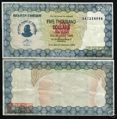 BILLETE DE 5000 DÓLARES ZIMBABUE P-21 C 2003 SIN NOMBRE DE GOBERNADOR MONEDA DE RODESIA Foto 1 de 2