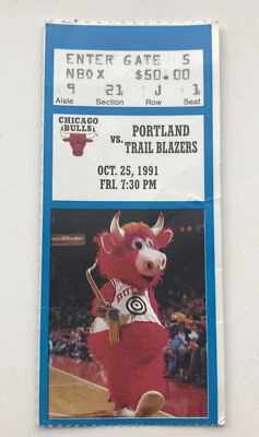 Ingresso esboço Portland Trail Blazers Chicago Bulls NBA Michael Jordan 25/10/1991 - Imagem 1 de 2