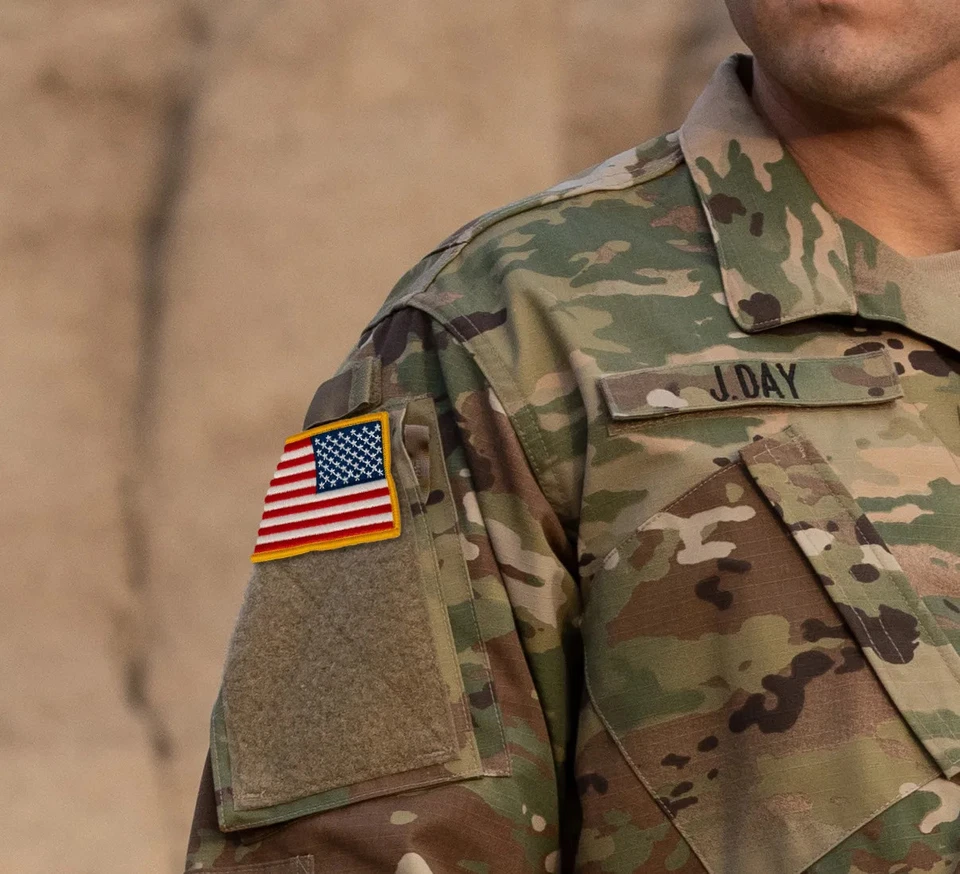 Propper® USA Reverse Flag Patch- Gold Border Hook Backed 3.5"x2.125" - Image 1 of 2