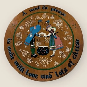 Vtg Enesco Wooden 9” Round Trivet Wall Art Lots of Love & Cheese Scandinavian - Picture 1 of 5
