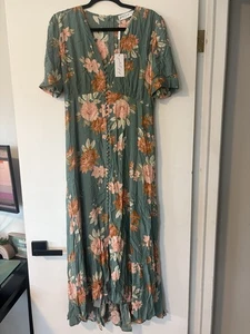 Petal and Pup Women's Midi Dress Sz Large Green Blue Floral Frampton NEW - Picture 1 of 11