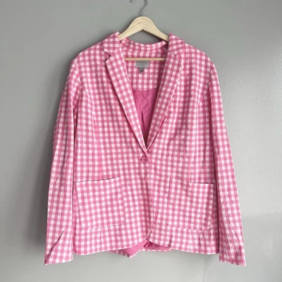 Blazer Susan Graver Hilado Teñido Guinga Novio Rosa Blanco Talla 14 NUEVO Foto 1 de 4