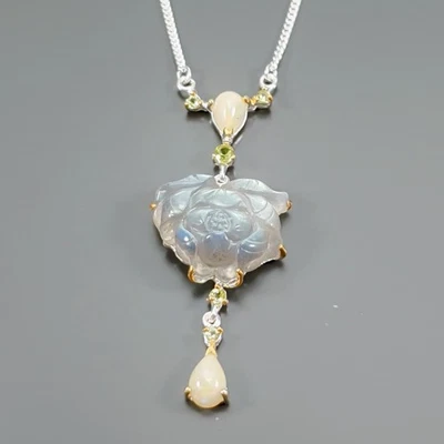 Collar de Labradorita Natural Hecho a Mano 24ct+ Plata de Ley 925 18"/N27335 Foto 1 de 4