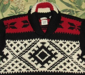Vtg 90s Y2K GAP Wool Hand Knit Cowichan Pullover Sweater Medium - Picture 1 of 4