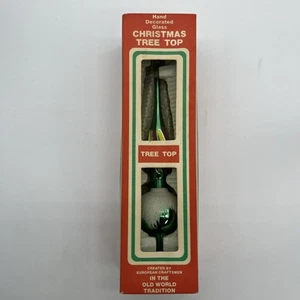 Commodore Romania 10” Christmas Tree Topper Finial Glass Green Original Box VTG - Picture 1 of 10
