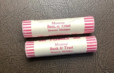 Lot 2 OBW Bank Wrapped BU Rolls 1971-D Lincoln Memorial Cents Monroe Bank Trust - Image 1 of 3