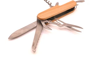 Taschenmesser mit 9 Funktionen - Multifunktionstool aus Edelstahl und Naturholz - Bild 1 von 3