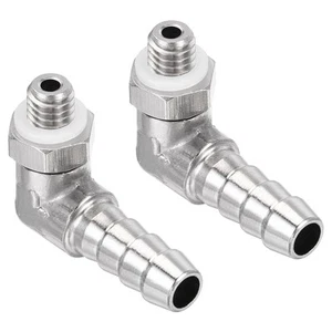 2pcs Hose Barb Fitting Elbow 6mm M6x1 Male Thread Right Angle Connector w Washer - Picture 1 of 5
