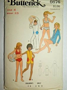 Butterick 6676 Swimsuit Jumpsuit Sewing Pattern Girls 4 4T Cut VTG Bathing Suit - Picture 1 of 5