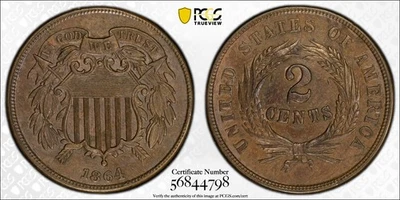 1864 2 Cent Piece PCGS AU Details Environmental Damage Very Nice Coin - Image 1 of 4