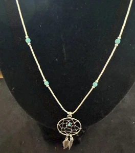Necklace Vintage Dreamcatcher Liquid Silver 925Dainty 1970 Native American Style - Picture 1 of 5