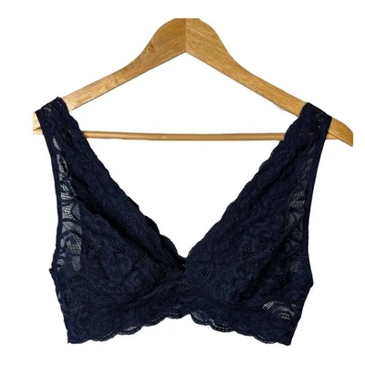 Lily of France Lace Bralette Bra Navy Blue Wireless Lightweight Size Large - Image 1 of 4