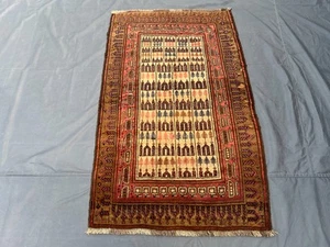 Antigua alfombra afgana Baluchi 3'3 x 5'0 - Alfombra de lana tribal geométrica anudada a mano - Imagen 1 de 9