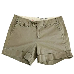 Anthropologie Paper Boy Classic Chino Khaki Green Rolled Cuffed Shorts Sz 10 - Picture 1 of 7