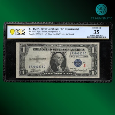Fr 1610 1935A $1 Dollar Silver Certificate Experimental "S", PCGS 35, 01215 - Image 1 of 2