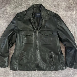 Women's Vintage Y2K Nautica Black Leather Motorcycle Bomber Zip Up Jacket Sz XL - Picture 1 of 4