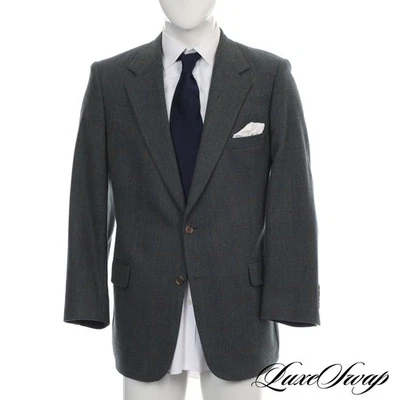 Vintage Brooks Brothers Made in USA Dark Teal Amber Windowpane Tweed Jacket 44  - Image 1 of 4