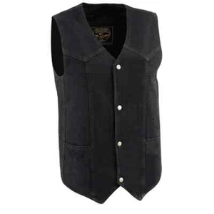 MEN'S MILWAUKEE BIKER DENIM VEST JACKET NO COLLAR V-NECK BLACK. - Picture 1 of 4