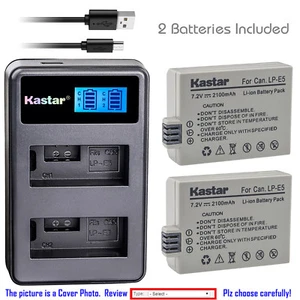 Kastar Battery and LCD Slim USB Dual Charger for Canon LP-E5 EOS 450D Rebel T1i - Picture 1 of 8