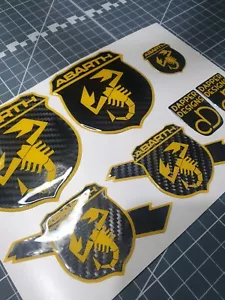 Abarth 595 695 badge set of 5 - Carbon with yellow - Picture 1 of 7