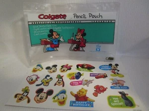 Vintage Disney Mickey & Minnie Mouse 1987 Colgate Vinyl Pencil Case & Stickers - Picture 1 of 4