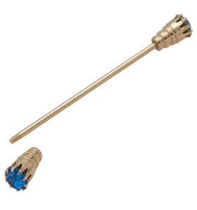 Mens Collar Bar Pin Gold Tone Blue Large Rhinestone 2 5/8" - Picture 1 of 3