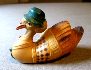 ANTIQUE TOY-1930'S- CELLULOID- SWAN -GREEN HAT- EASTER FIGURE CHILD TOY- 3"-EXC - Picture 1 of 8