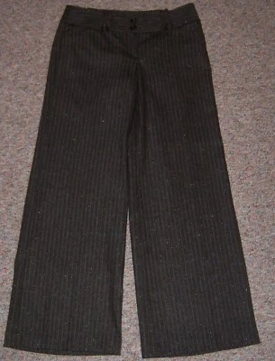 Pantalones de vestir EXPRESS marrón brillante a rayas mezcla de lana pierna ancha talla 10 entrepierna 33 Foto 1 de 4