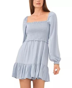 1.State Women's Long Sleeve Smocked Bodice Ruffle Hem Dress In Blue Size M NWT - Picture 1 of 9