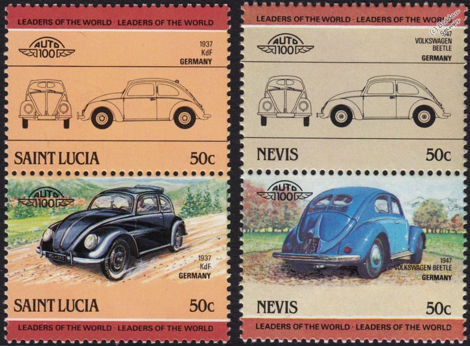 2 x Pairs of VOLKSWAGEN VW BEETLE Käfer Coccinelle Car  Stamps (St Lucia/Nevis) - Изображение 1 из 1