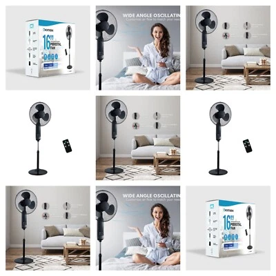 16" PEDESTAL OSCILLATING STANDING COOLING FAN COOL AIR REMOTE CONTROL WITH TIMER - Image 1 of 4