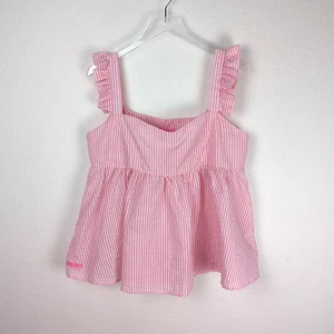 Simply Southern Seersucker Tank Top XL Pink Striped Ruffle Straps Peplum Barbie - Picture 1 of 9