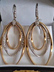Marco Bicego Marrakech Onde .38ctw Dia. 18K Y/WG Triple Concentric Hook Earrings - Picture 1 of 6