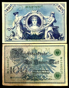 Authentic Historical 1908 Germany 100 Mark Banknote Circulated - 112 Years Old - Picture 1 of 1