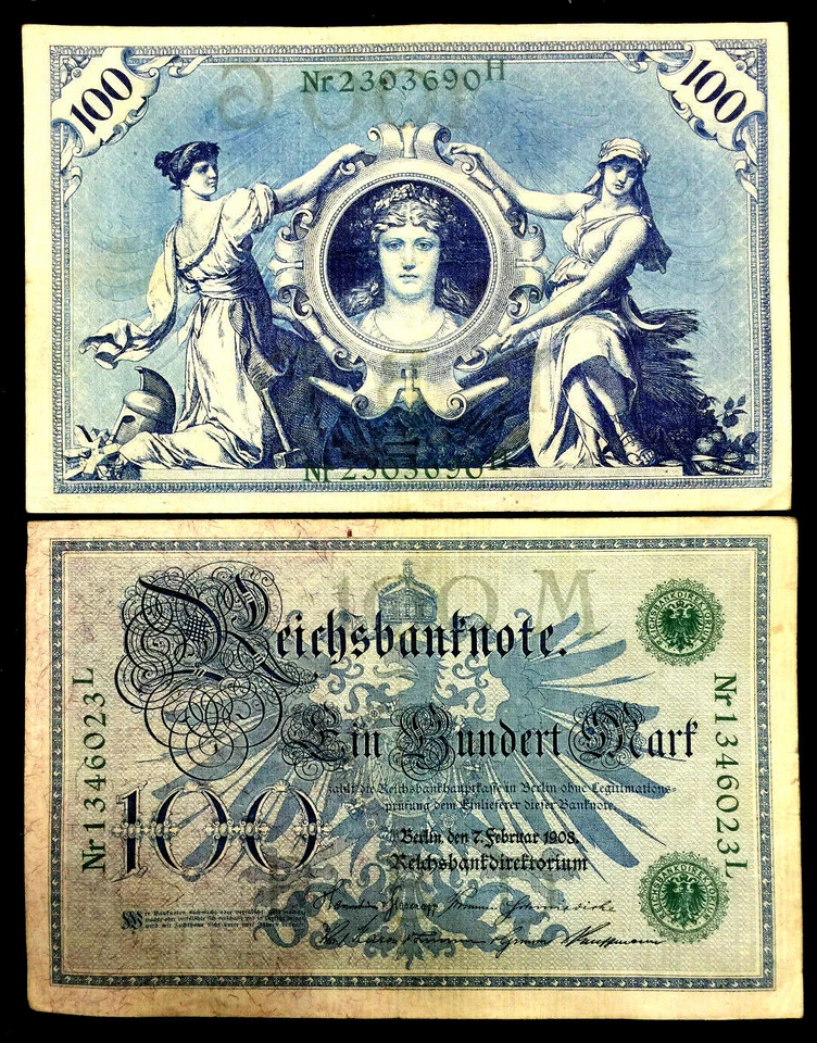  Auténtico Billete Histórico 1908 Alemania 100 Marcos Circulado - 112 Años  Foto 1 de 1