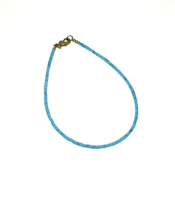 Turquoise Tiny Seed Tube Heishi Cylinder Beads Anklet Ankle Minimalist Jewelry - Picture 1 of 3
