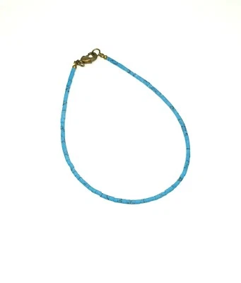 Turquoise Tiny Seed Tube Heishi Cylinder Beads Anklet Ankle Minimalist Jewelry  - Image 1 of 3