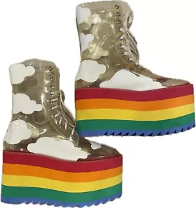Current Mood Happy Daze Rainbow Clear Platforms Size 8M High Funky Retro Shoes - Picture 1 of 24