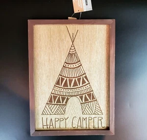 Happy Camper Framed Teepee Art Sign Wall Hanging Decor Vacation Home RV Cabin - Picture 1 of 6