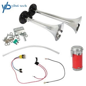 Super Loud Air Horn 12V Dual Trumpet Truck Boat Truck Car Kit Compressor 178db - Picture 1 of 13