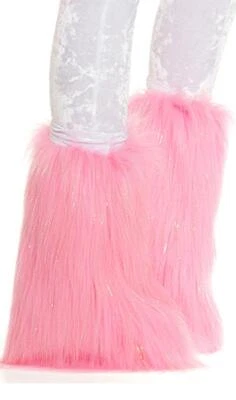 Calentadores de piernas peludas rosa cubiertas de botas difusas metalizadas doradas brillantes hebras 997921 Foto 1 de 4