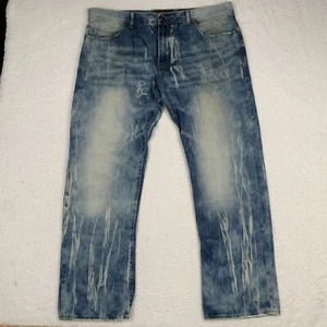 Akoo Jeans Men's Size 42x32 Distressed Bleached Acid Wash Denim Zip Button - Picture 1 of 13