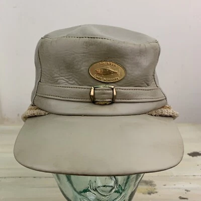 HUNTING HAT - Vtg Mid-Century Lake Norfolk Ear Flaps Tan Faux Leather, Mens 7 - Image 1 of 4