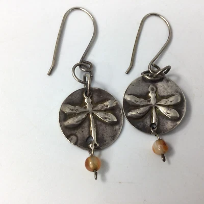 Handmade Fine Sterling Silver Earrings Dragonfly - Image 1 of 3