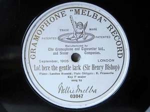 78rpm NELLIE MELBA sings LO ! HERE THE GENTLE LARK - G&T London 1905 - Picture 1 of 2