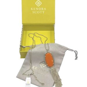 NWT $80 Kendra Scott "Rayne" Bright Orange Long Gold Tassel Necklace w/ Bag Box