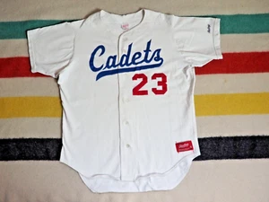 VTG 70s 80s Rawlings New York CADETS USA White Blue Buttoin Baseball Jersey L - Picture 1 of 11