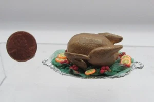Dollhouse Miniature Handcrafted Cooked Turkey with Garnish on Platter ART222 - Picture 1 of 2