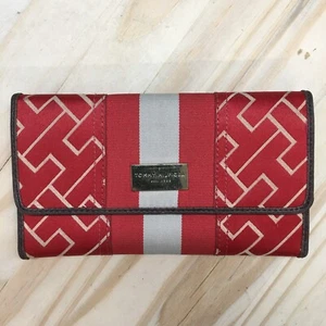 Tommy Hilfiger Red Flap Trifold Continental Checkbook Clutch Purse Wallet - Picture 1 of 17