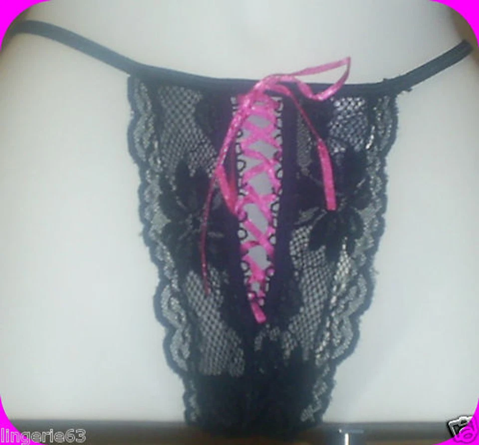 STRING NOIR LACETS ROSE TAILLE 36/38  - Photo 1/1